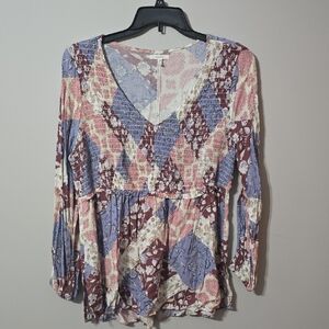 Maurices Multicolor Patchwork Blouse